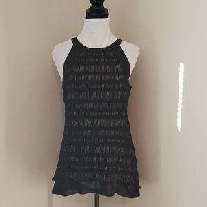 Ladies Top, White House Black Market, Sz 6, Silk, Black, Gold, Tunic Style